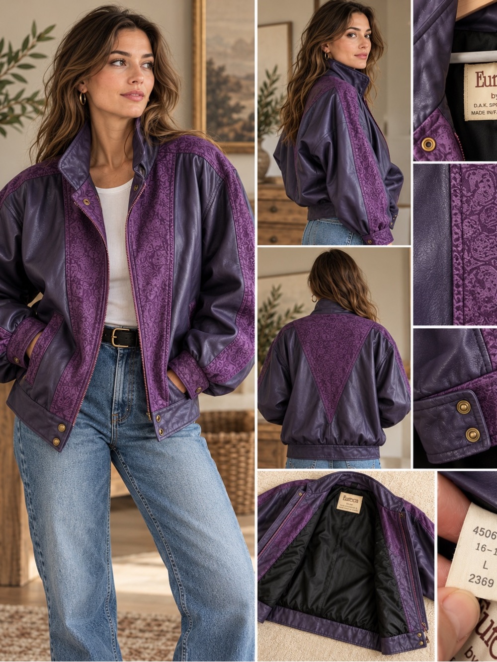 Eurco Purple Leather Bomber Jacket - Women's Vintage